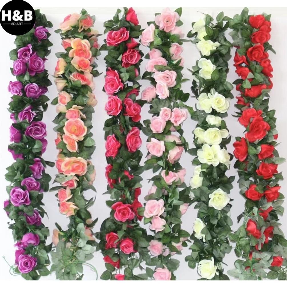 2.3m Bunga Rambat Hias Rose Ornamen Tanaman Flower Bunga plastik Buatan Hias Dekorasi / Bunga gantun
