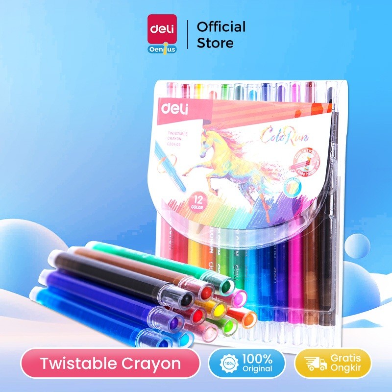 

Deli Twist Crayon / Krayon Putar 12 Warna Anti Kotor Tidak Mudah Patah EC20403