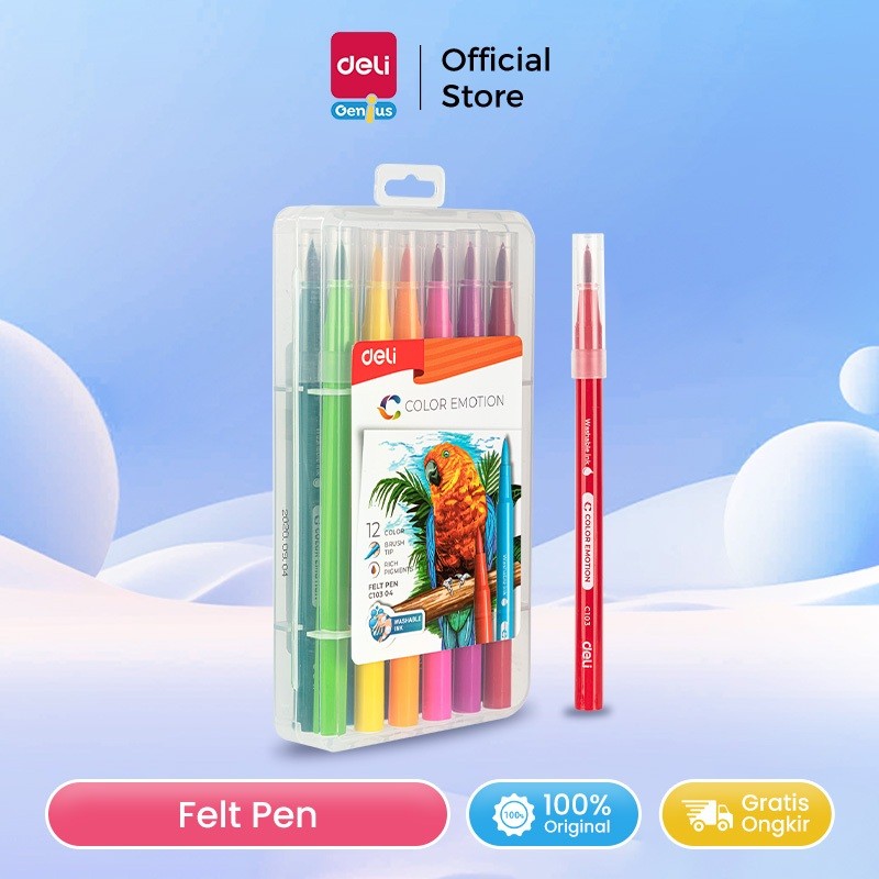 

Deli Brush Pen / Spidol Warna 12/24 Warna Kemasan PP Mudah Dicuci EC103X4