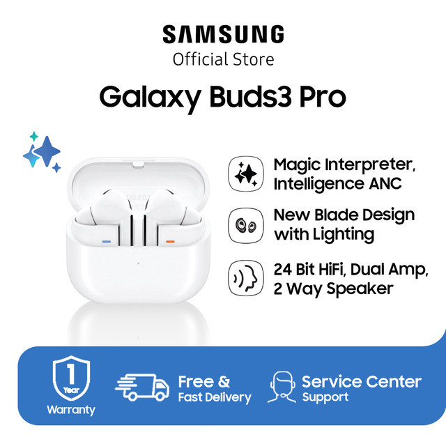 Samsung Galaxy Buds3 Pro - White, Bluetooth Earbuds, Adaptive Noise Control, Hi-Fi Sound, Dual AMP