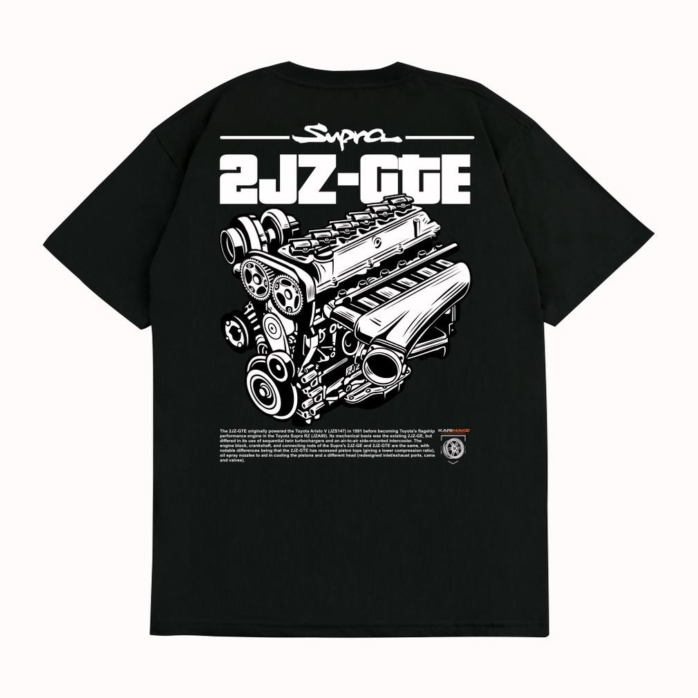 Limited Karimake T-Shirt Mobil Toyota Supra Mk4 2Jz-Gte Machine Otomotif Garasi Drift Mini Gt Hitam 