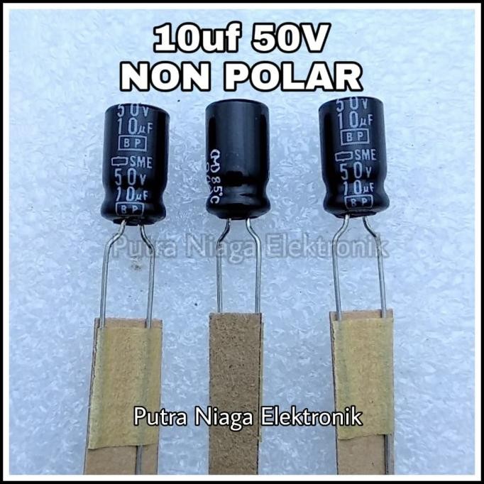 Baru (5) Elco 10uf 50V Non Polar / BP Kapasitor NonPolar 10 uF 50 V putr4n dijamin
