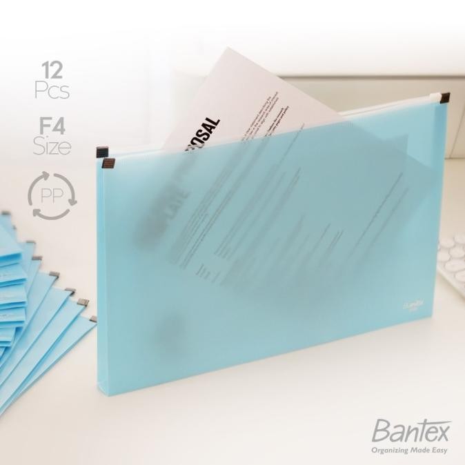 

HARGA DISC - 12 Pcs Bantex Map Folder Zipper Envelope Holder F4 Plastik Sky Blue