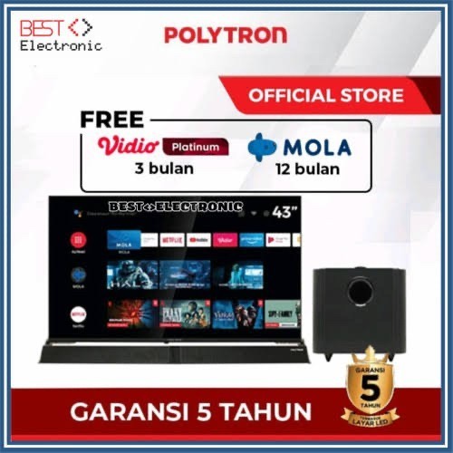 LED TV POLYTRON 43" 43BAG5959 43 INCH USB MOVIE ANDROID SOUNDBAR