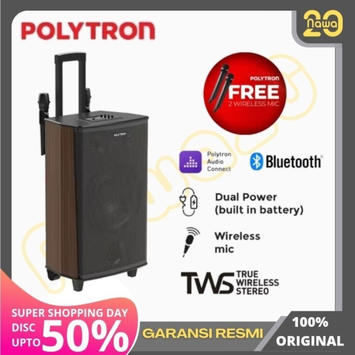 Polytron PAS-PRO10F6 Speaker Trolley Aktif 10 Inci Brown Wood Furnish