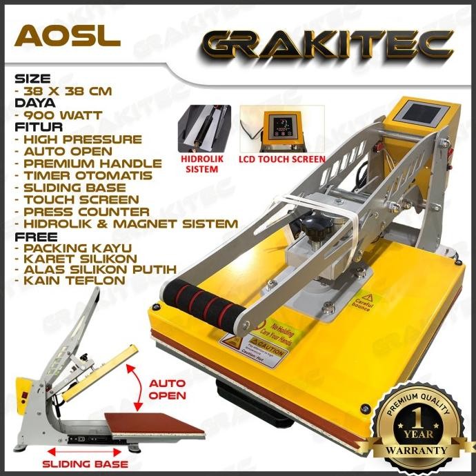 Jual || Mesin Press Sablon Kaos Otomatis Auto Open Sliding Digital 38X38