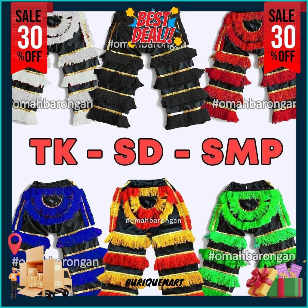 Celana Barongan Anak Sd Smp Warna Merah Hijau Biru Hitam Putih Sale