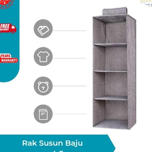 Rak Gantung Laci Kain Lipat Baju | Tempat Pakaian Lemari 4 Susun Box