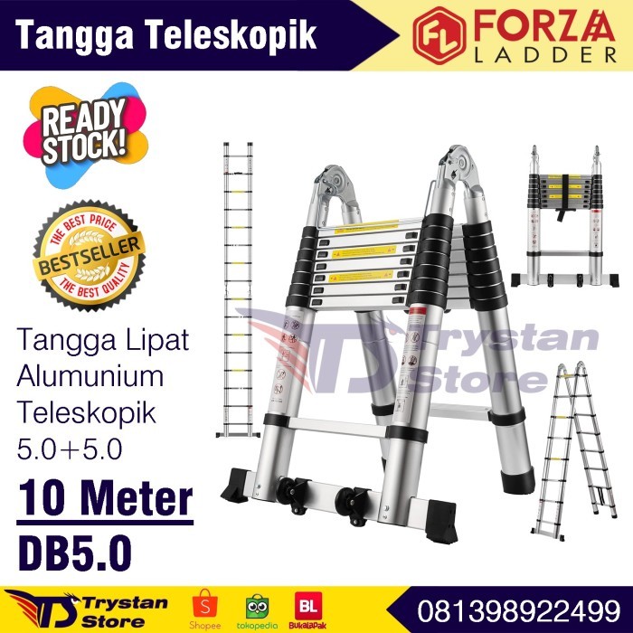 Tangga Lipat Teleskopik 5.0+5.0= 10 Meter Double Alumunium Telescopic