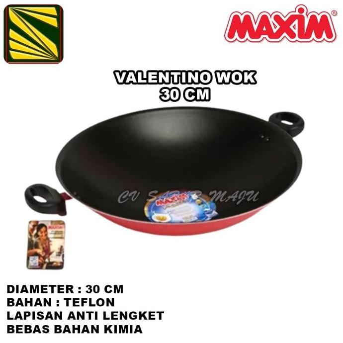 Maxim Valentino Wok Wajan Teflon Anti Lengket Ukuran 30Cm Dan 36 Cm