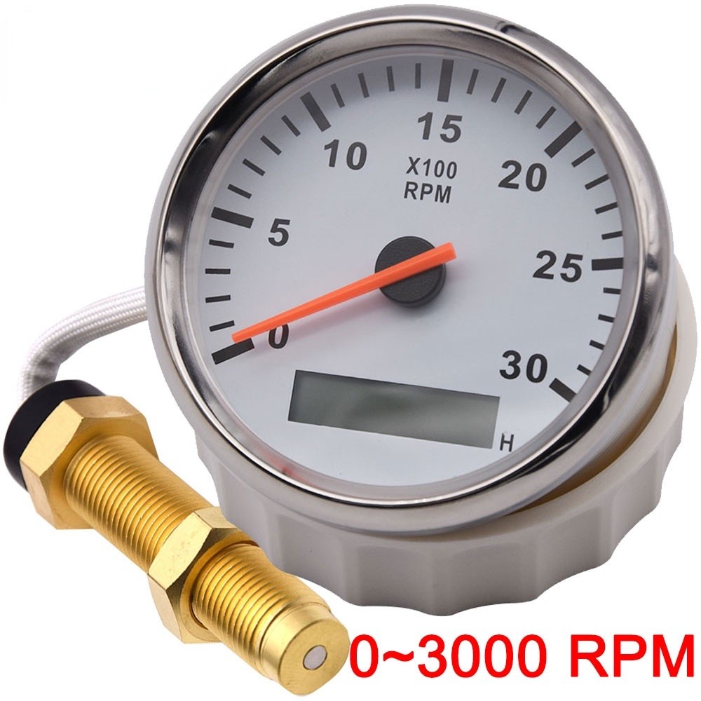 H 3000RPM Tachometer 85MM + Sensor Mesin Diesel Kapal Laut Pengukur RPM Mobil Penghitung Meter Jam J