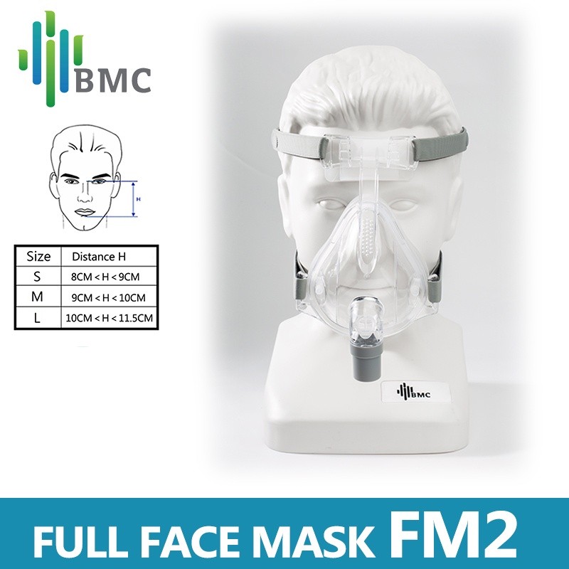 BMC FM2 CPAP Masker Wajah Penuh Ukuran M Masker BiPAP CPAP Otomatis dengan Tutup Kepala Gratis Putih