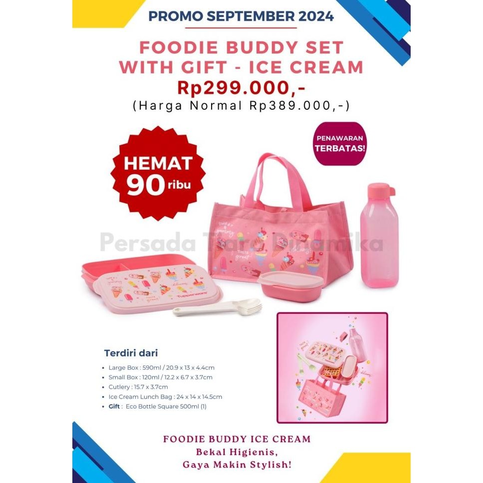 TUPPERWARE FOODIE BUDDY SET GRATIS ECO BOTTLE SQUARE 500ML (1) 0410T