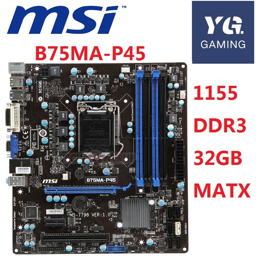 (bekas) Socket 1155 MSI B75MA-P45 mATX b75 b75m Motherboard Gamng (4 slot RAM/32GB) |35F18526|