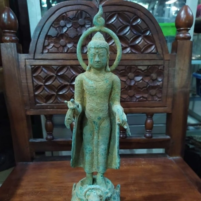 Sani - Patung Budha Berdiri Berjubah Antik Langka Bahan Perunggu Istimewa