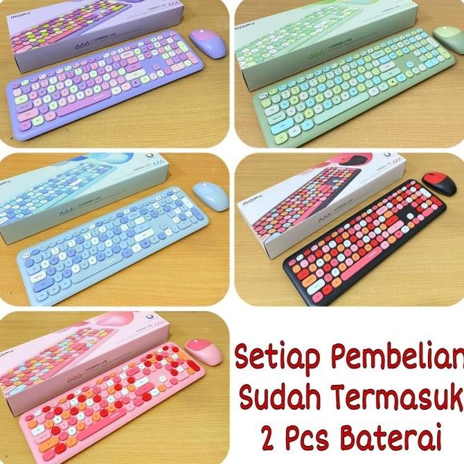 Keyboard Mouse Wireless Retro Tombol Bulat Tuts Cute Pink PC Laptop HP