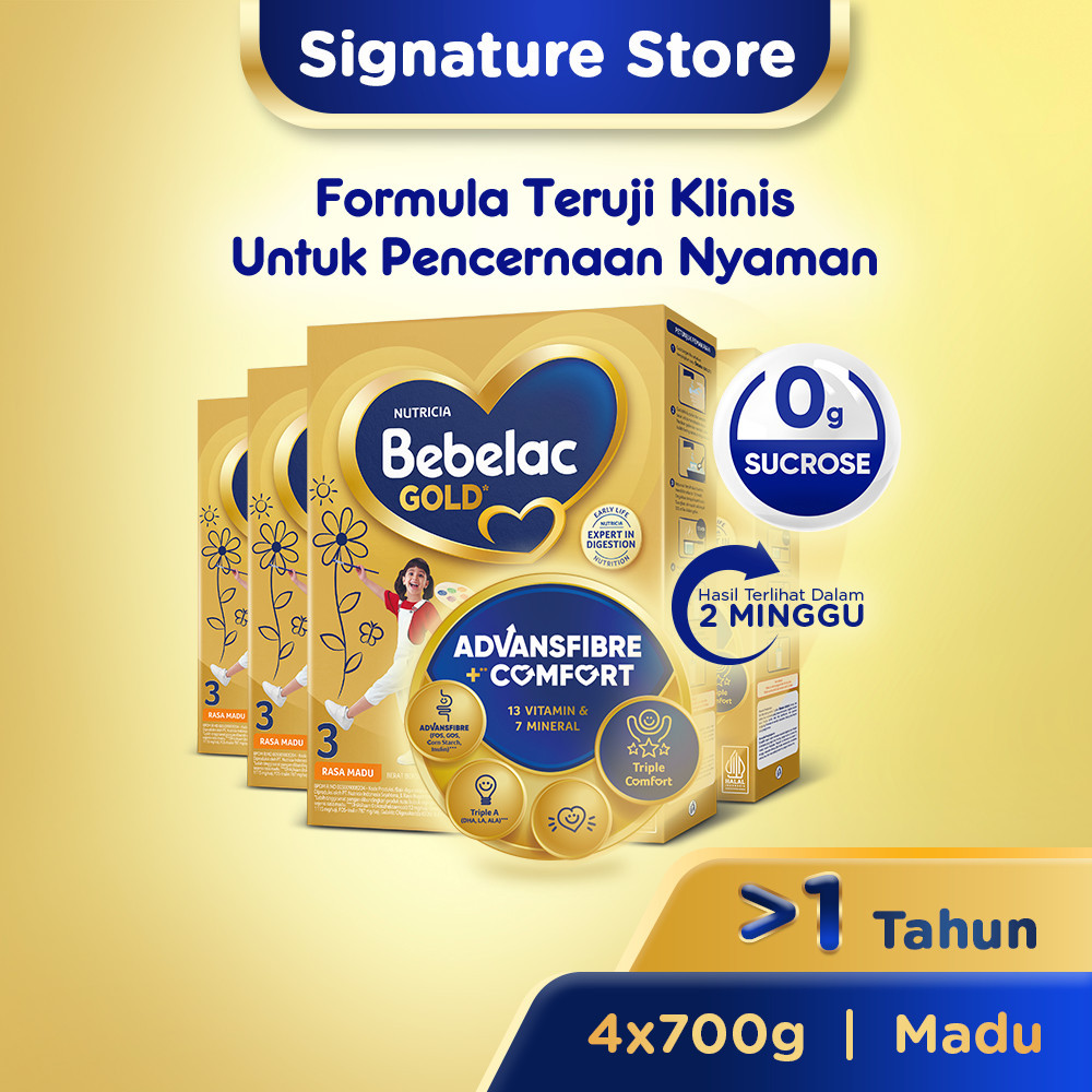 Bebelac Gold 3 Madu 700x4 gr – Formula Teruji Klinis untuk Pencernaan Nyaman​