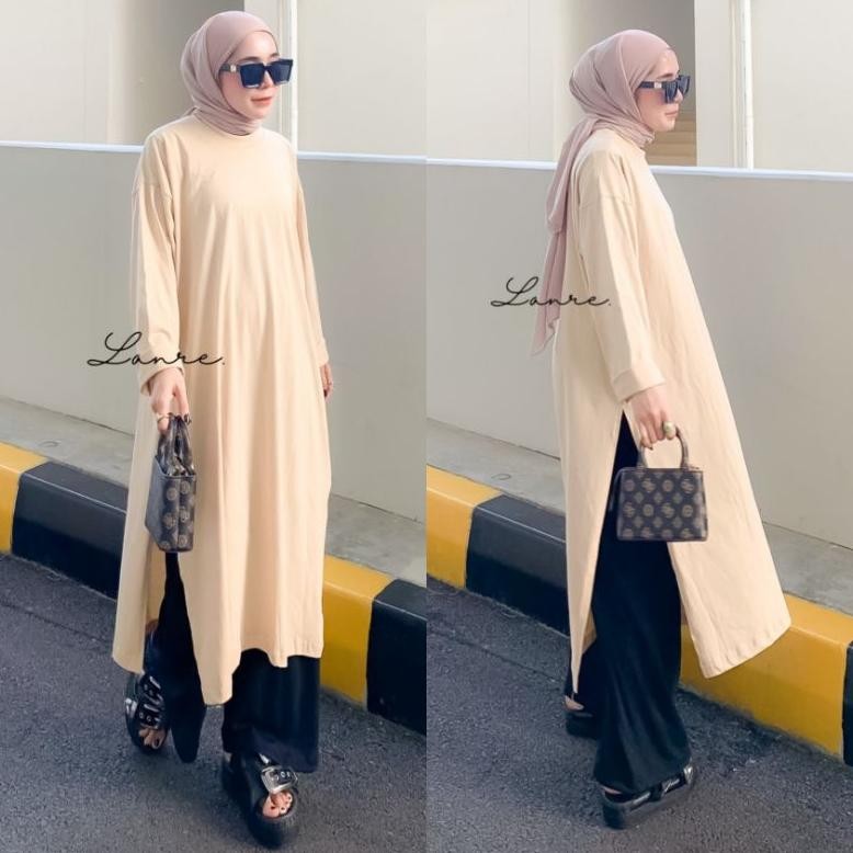 th-23 nuna tunik busui - midi dress busui high slit - Tunik Jumbo Bahan Kaos - Atasan Warna Putih Ag