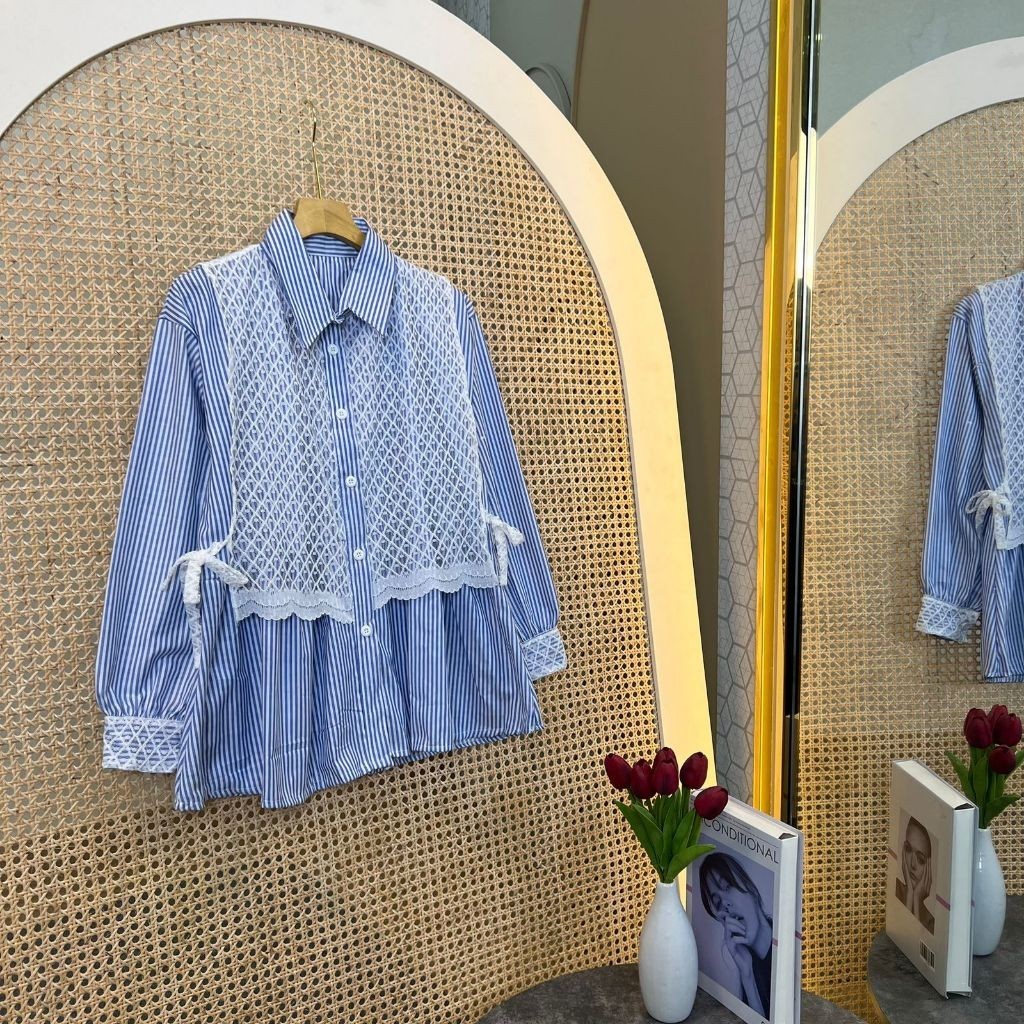 Kemeja Putih Motif Boluse Bju Blues Kemeja Santai Wanita Hem Casual Kmja Lebaran Atasan Cewe Aatasan