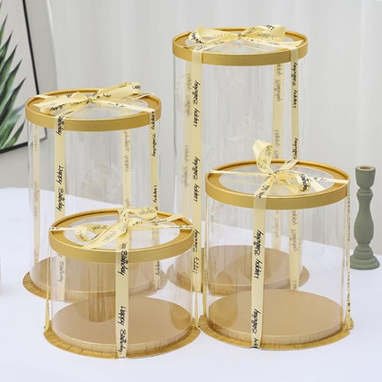 

ORIGINAL Cake Box Kue Tinggi Bulat Mika Transparan Untuk Box Buket / Cake Uang, dll. rt-69