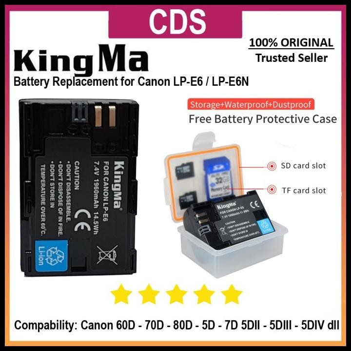 Kingma Battery Replacement For Canon Lp-E6 - Baterai Kamera Canon 60D 70D 80D- 1960Mah - Free Batter