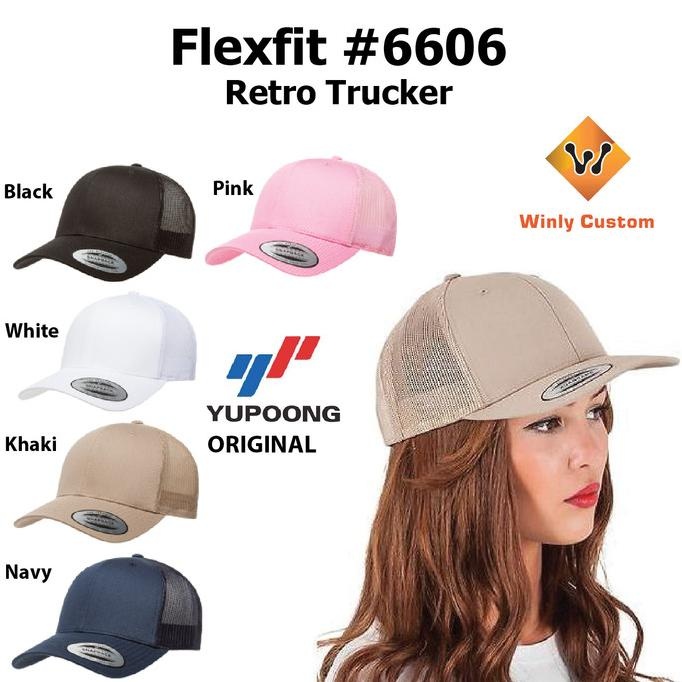 TOPI SNAPBACK Topi Yupoong Flexfit Retro Trucker Hat 6606 ORIGINAL