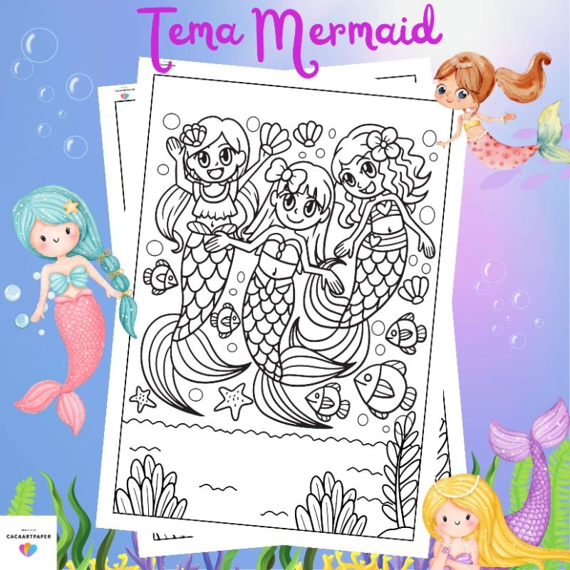 

KERTAS MEWARNAI / KERTAS GAMBAR / MERMAID / KERTAS MEWARNAI ANAK PAUD TK SD / A4