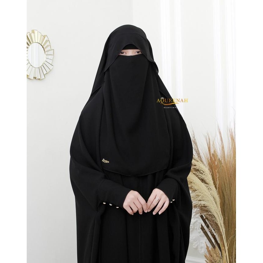 Aqueenah Purdah Butterfly Maryam Sifon Jetblack Niqab Cadar Yaman HT