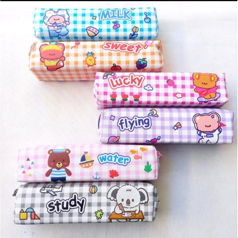 

Tepak pensil Tempat Pensil zipper Motif Beruang Kotak