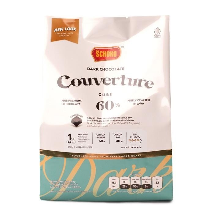 

SCHOKO Dark 60% Couverture Cube - 1 Kg / Coklat Kovertur Bentuk Dadu Kualitas Terbaik