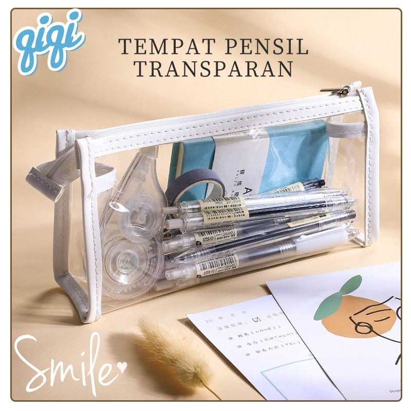 

Kotak pensil transparan/Tempat pensil Tas Penyimpanan Transparan Warna Tas Makeup Hati Gadis