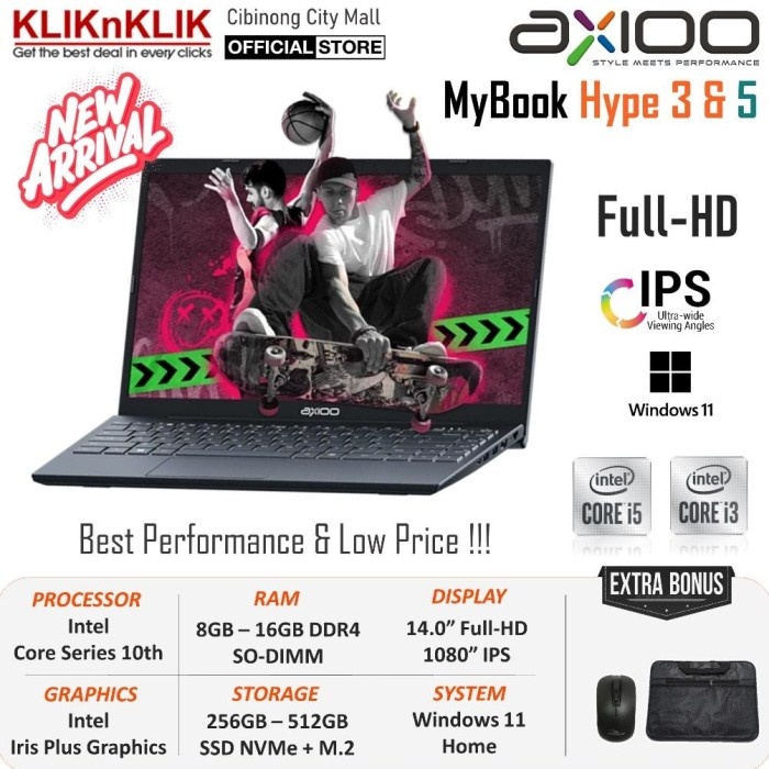 LAPTOP BARU MURAH AXIOO HYPE 3/5 PONGO 725 INTEL CORE I5 1035G4 8GB 512GB SSD 14" INCH FHD IPS WIN