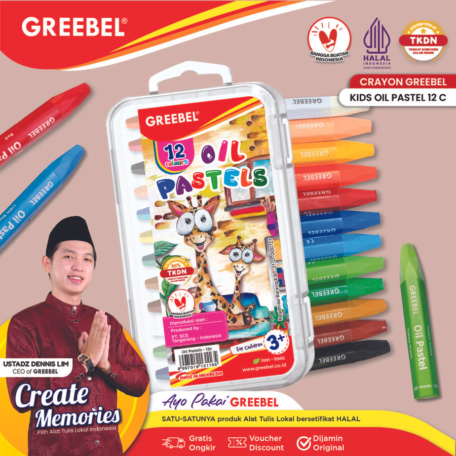 

GREEBEL Crayon Krayon KIDS OIL PASTEL 12 Warna / Crayon Greebel / Krayon 12 Warna / Non toxic