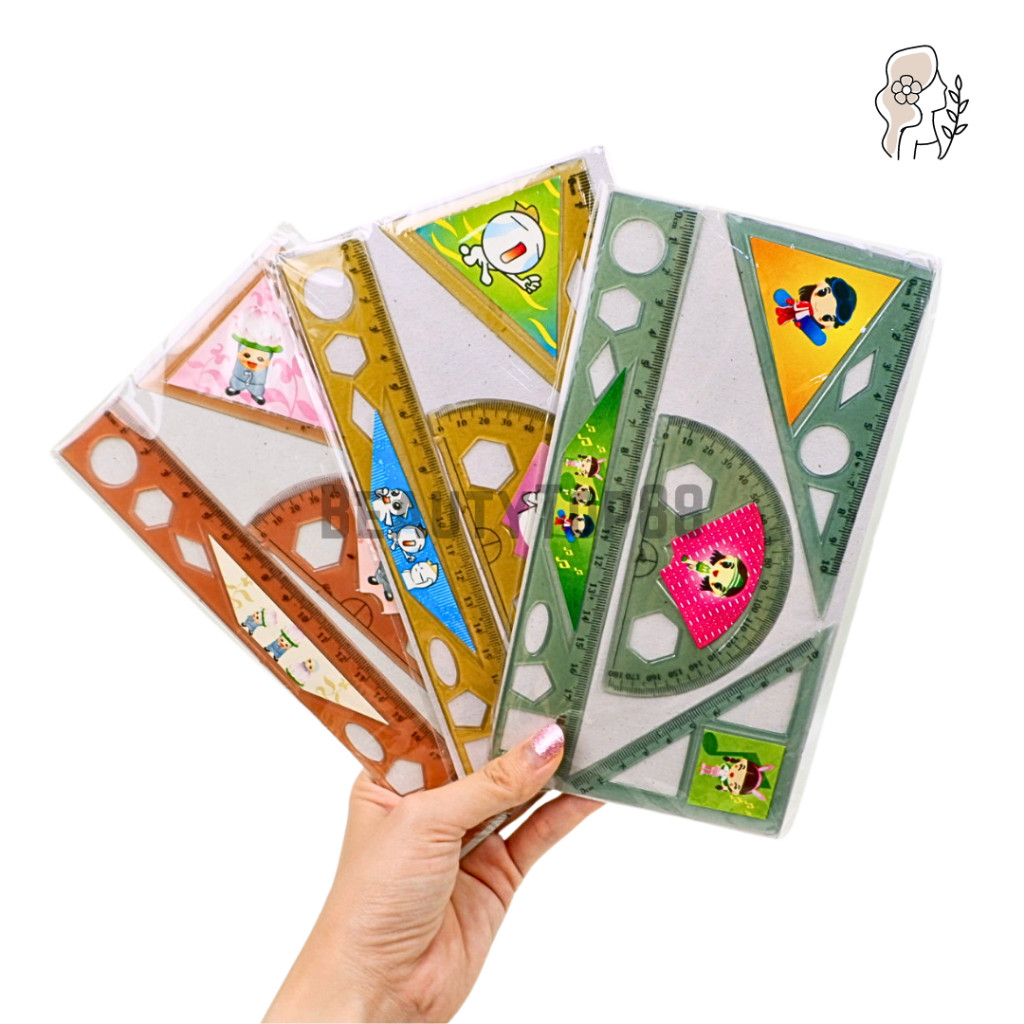 

Penggaris Set Plastik Isi 4 pcs / Garisan Busur Siku Siku Segitiga / Ruler Set 4 in 1