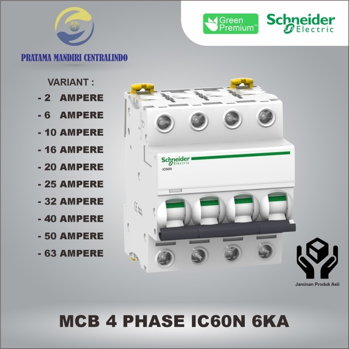 Mcb 4 Phase Ic60N 6Ka Schneider 4 Pole 4P - 2 Ampere S.D 63 Ampere Ori Genuine