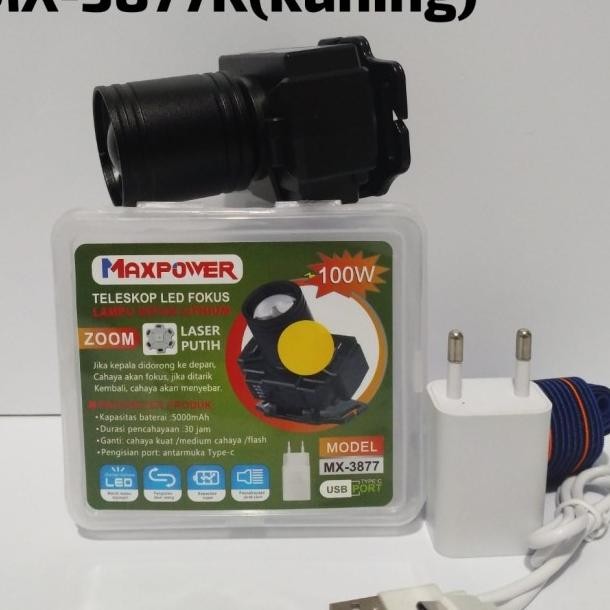 Senter Zoom 100 Watt Terang 5000Mah - Senter Kepala Led Laser