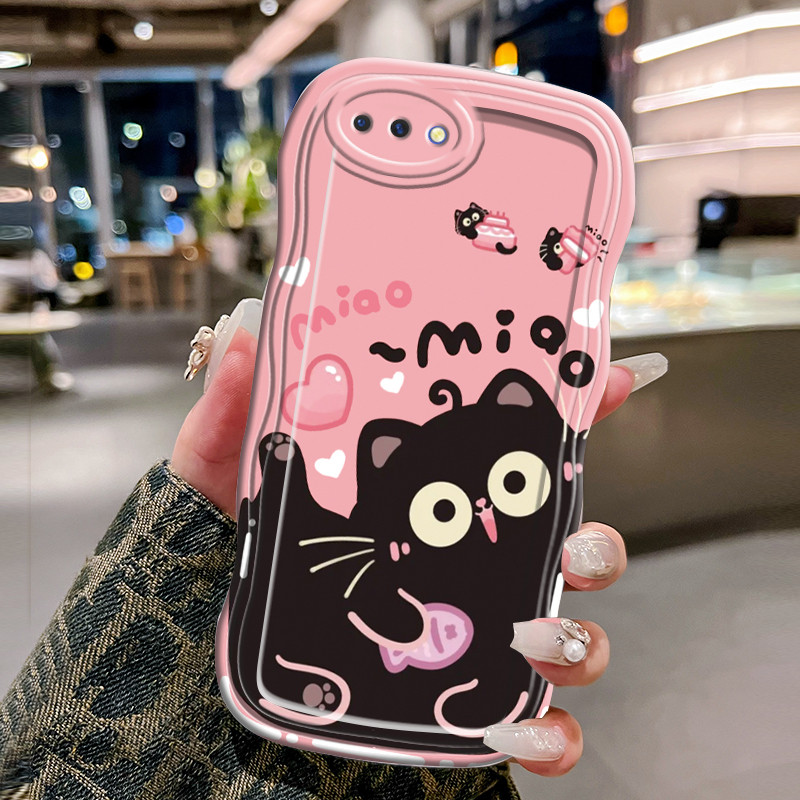 Casing Hp Untuk OPPO A5 A3s A12E Realme C1 Case Casing HP Kesing kucing hitam Softcase gelombang tra