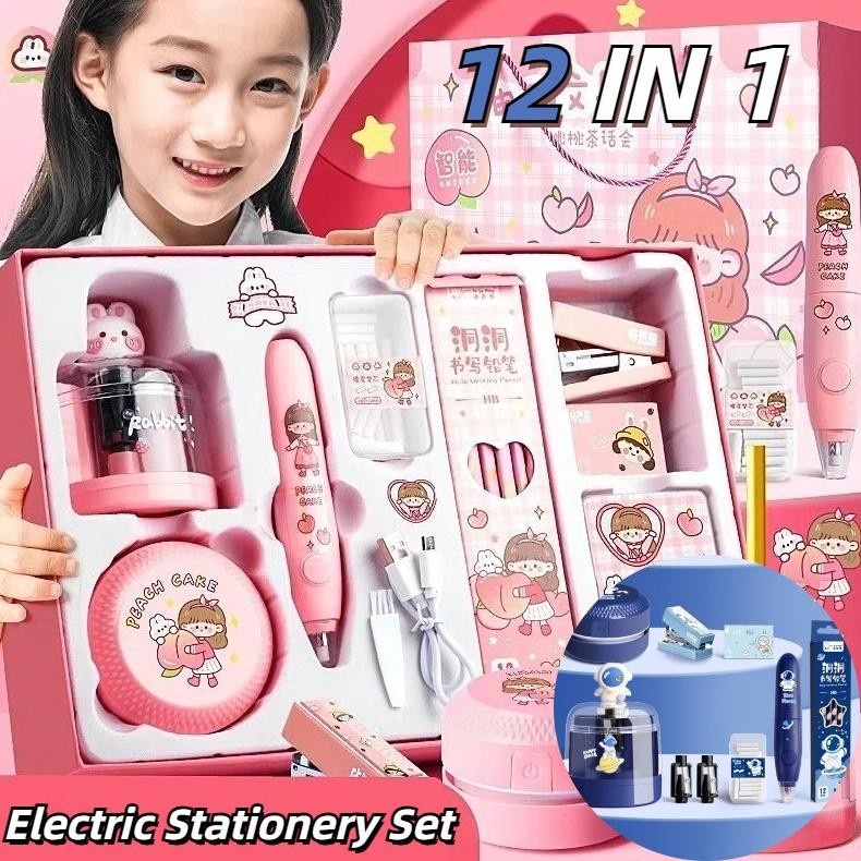 

Original 12 In 1 Electric Stationery Set / Set Alat Tulis Elektronik Rautan Penghapus Vacuum Pencil /Set Alat Tulis Elektronik Belajar Anak Perempuan Kado Gratis Ongkir