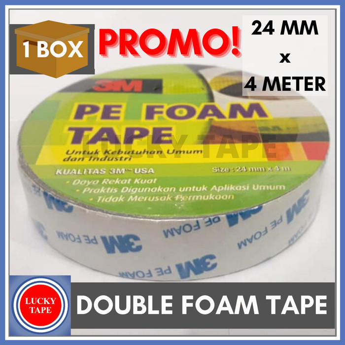 

PROMO 1 BOX DOUBLE TAPE BUSA 3m PE FOAM TAPE 24mm x 4 M Meter ORIGINAL