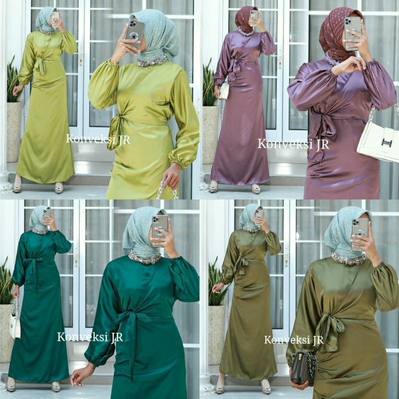 Dress Wanita Nadira Gaun Pesta Bahan Satin Silk Dress Kondangan Bridesmaid Kekinian