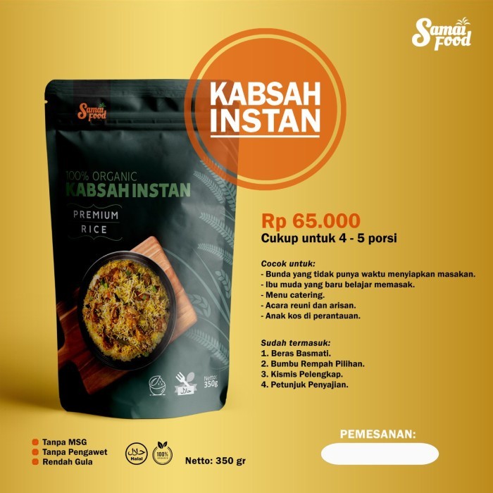 

Lhiu Bumbu Kabsah Instan Plus Beras Basmati Premium Samai Food