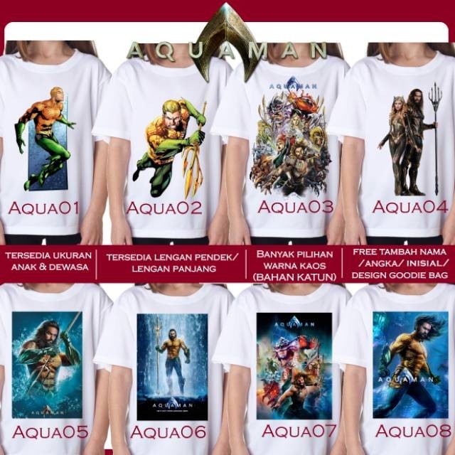 FREE NAMA KAOS BAJU PRINT ANAK / DEWASA AQUAMAN