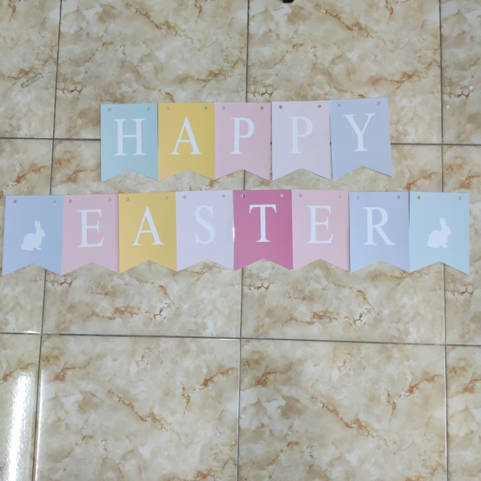 {{{{}}] bunting flag banner segilima custom happy easter / selamat hari paskah