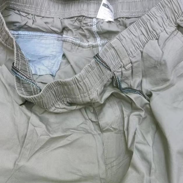 Celana Dek Pria 7/8 Katun Wash Cargo Pinggang Karet Jumbo