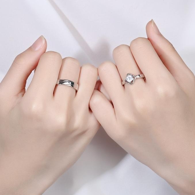 Terbaik 2Pcs Cincin Pasangan Cincin Couple Silver Cincin Lamaran/Pengantin