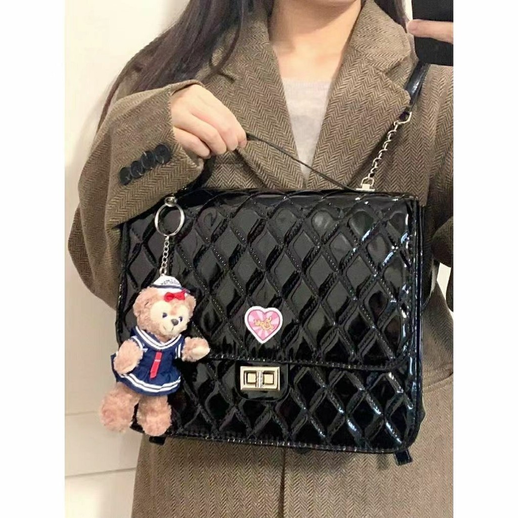 Tas Wanita Kapasitas Besar, Tas Tangan Rantai Wanita Kotak-kotak Berlian Hitam Kapasitas Besar