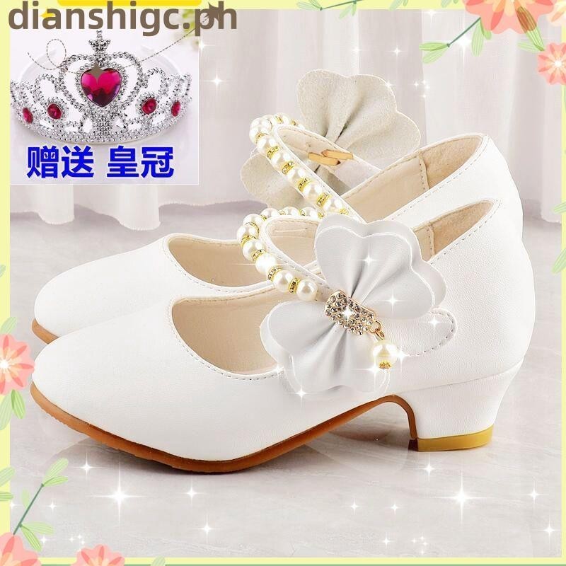 Sepatu Kulit Anak Princess untuk Anak Perempuan Sepatu Hak Tinggi Bermanik-manik Sepatu Anak Pesta D
