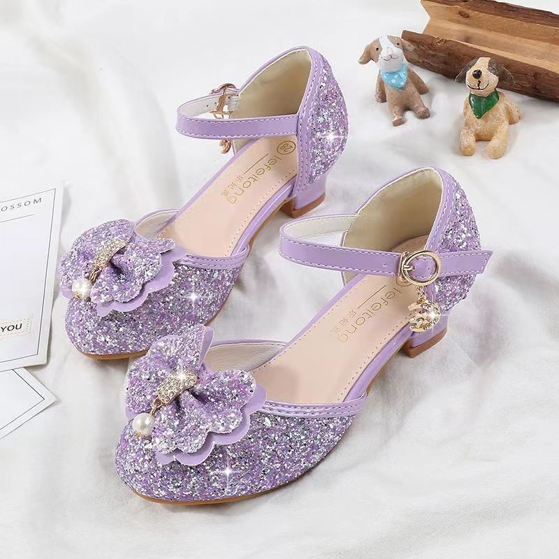 Sandal Putri Anak Perempuan Sepatu Kulit Sepatu Hak Tinggi Anak-anak Sepatu Gaun Perak Sepatu Tungga