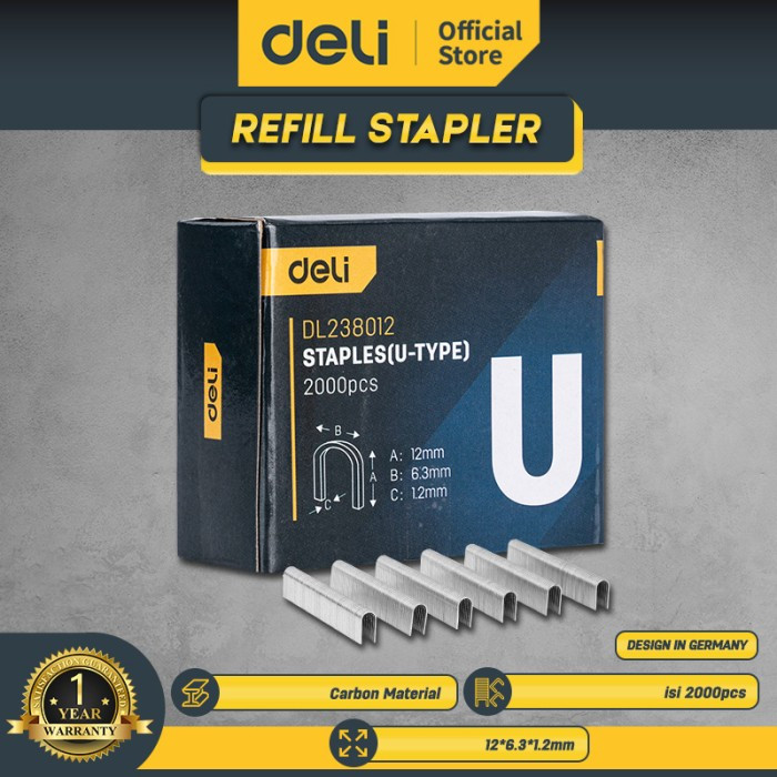 

Deli Hand Riveter / Isi Ulang Refill Staples U12 x 6.3 x 1.2mm*2000pcs Perkakas EDL238012