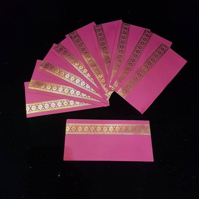 

@#@#@#] Envelopes Fuschia Pink color with Embossed Gold Flower - A Set of 10 Envelopes for